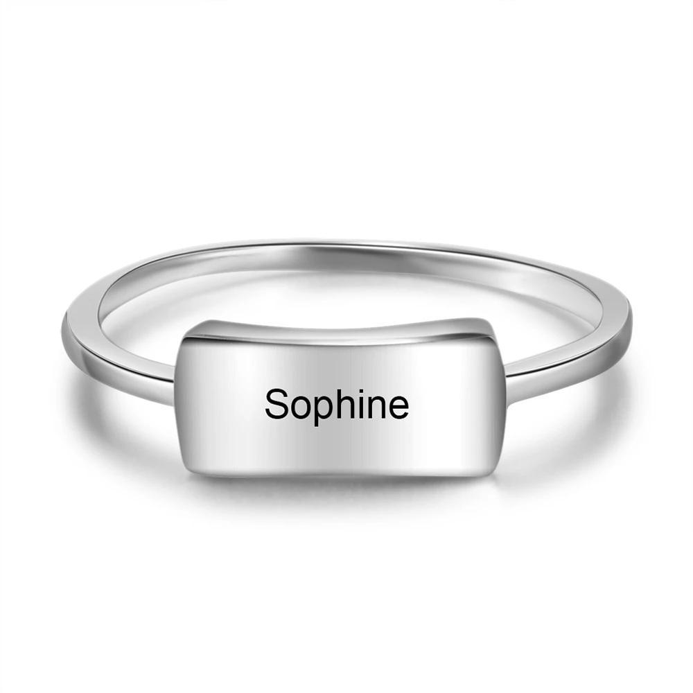 Personalized 925 Sterling Silver Engraved Bar Rings for Women Simple Style Custom Name Silver Ring Gift for Girls-Customized Jewel