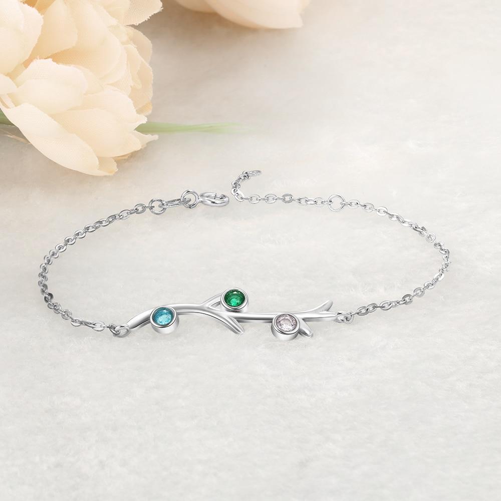 Personalized Women Branch Bracelets with Customized 3 Birthstones, Wedding Gift Jewelry-Customized Jewel