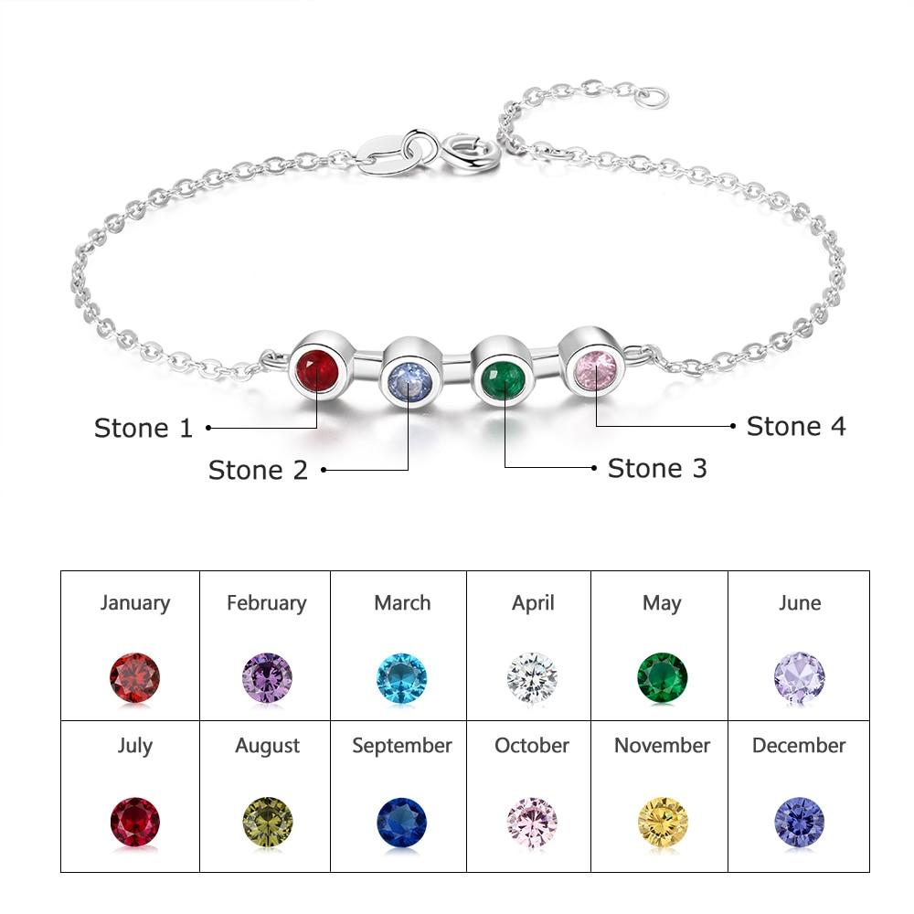 Personalized Mother Bracelet with 4 Round Zircon Birthstones, Customized Jewelry bangles for Women-Customized Jewel