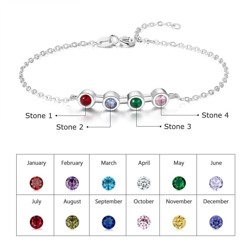 Personalized Mother Bracelet with 4 Round Zircon Birthstones, Customized Jewelry bangles for Women-Customized Jewel