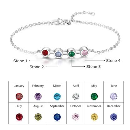 Personalized Mother Bracelet with 4 Round Zircon Birthstones, Customized Jewelry bangles for Women-Customized Jewel