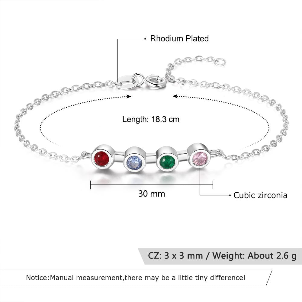 Personalized Mother Bracelet with 4 Round Zircon Birthstones, Customized Jewelry bangles for Women-Customized Jewel