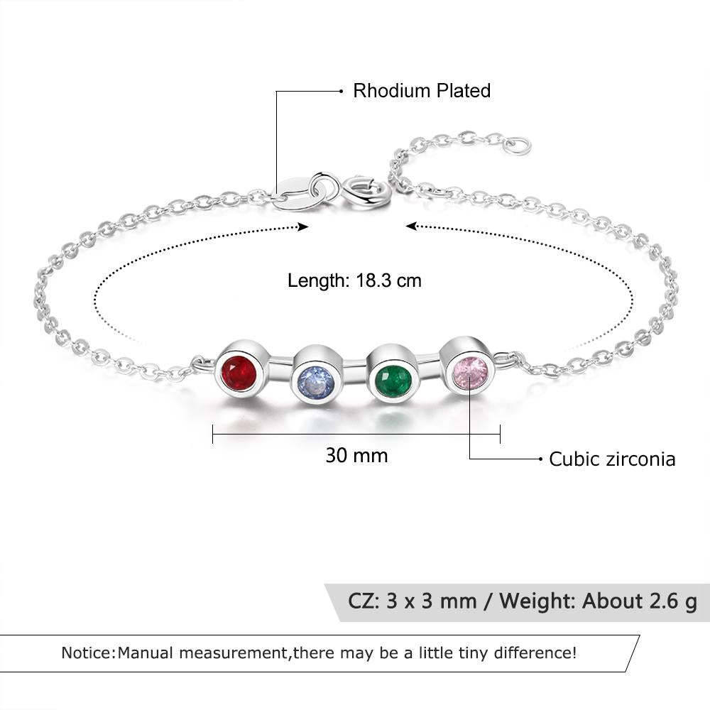 Personalized Mother Bracelet with 4 Round Zircon Birthstones, Customized Jewelry bangles for Women-Customized Jewel