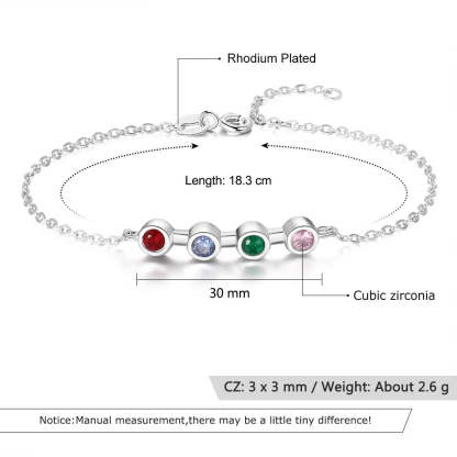 Personalized Mother Bracelet with 4 Round Zircon Birthstones, Customized Jewelry bangles for Women-Customized Jewel