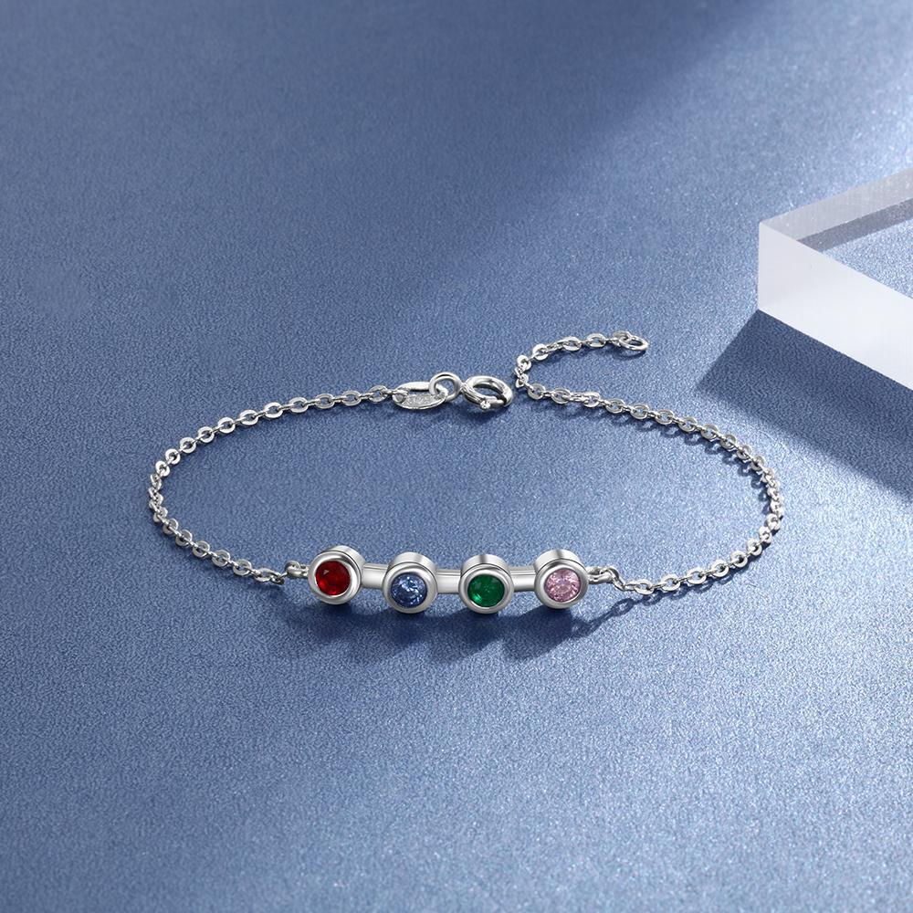 Personalized Mother Bracelet with 4 Round Zircon Birthstones, Customized Jewelry bangles for Women-Customized Jewel