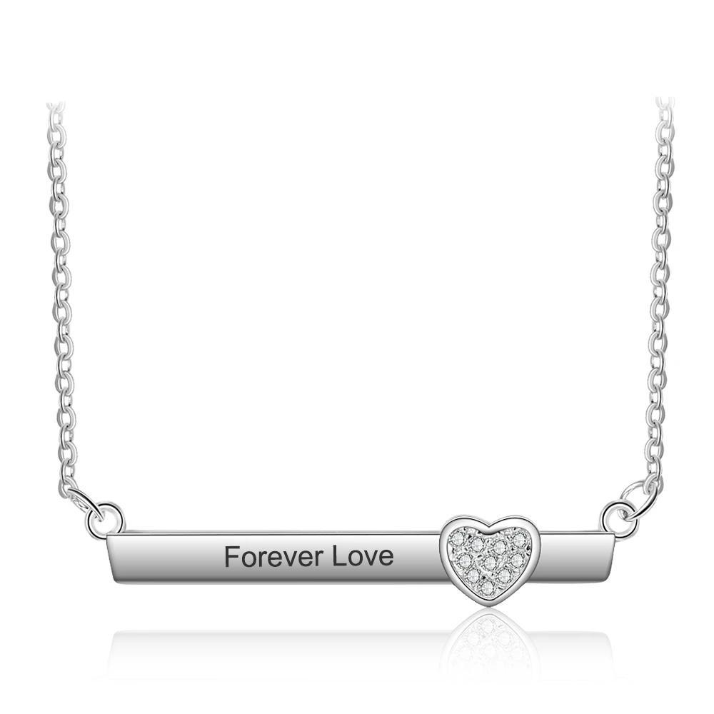 Personalized Silver Name Necklace with Strip with Heart CZ Stone Pendant, Trendy Love Jewelry for Women-Customized Jewel
