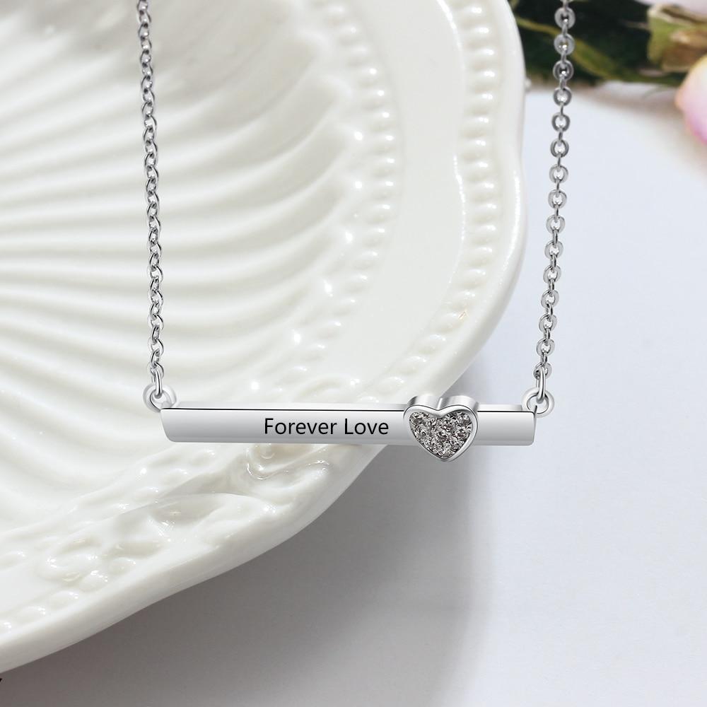 Personalized Silver Name Necklace with Strip with Heart CZ Stone Pendant, Trendy Love Jewelry for Women-Customized Jewel
