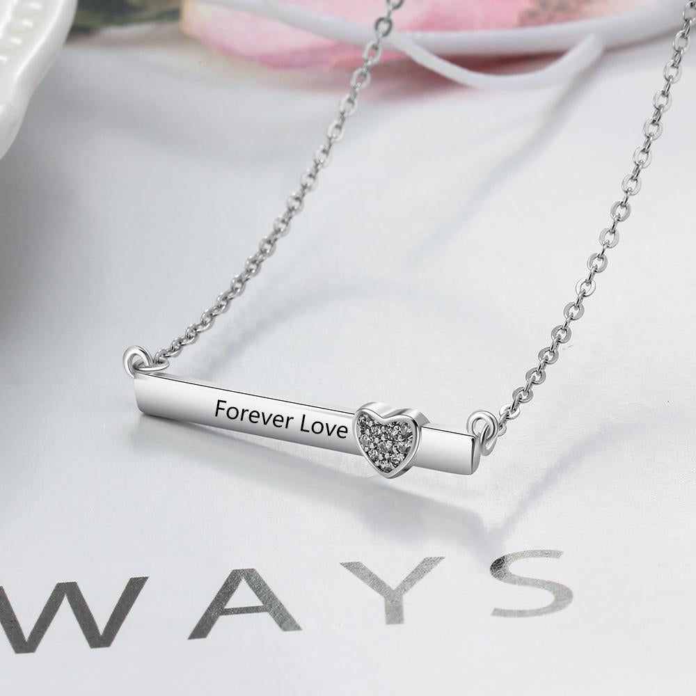 Personalized Silver Name Necklace with Strip with Heart CZ Stone Pendant, Trendy Love Jewelry for Women-Customized Jewel