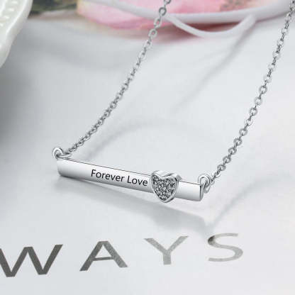 Personalized Silver Name Necklace with Strip with Heart CZ Stone Pendant, Trendy Love Jewelry for Women-Customized Jewel