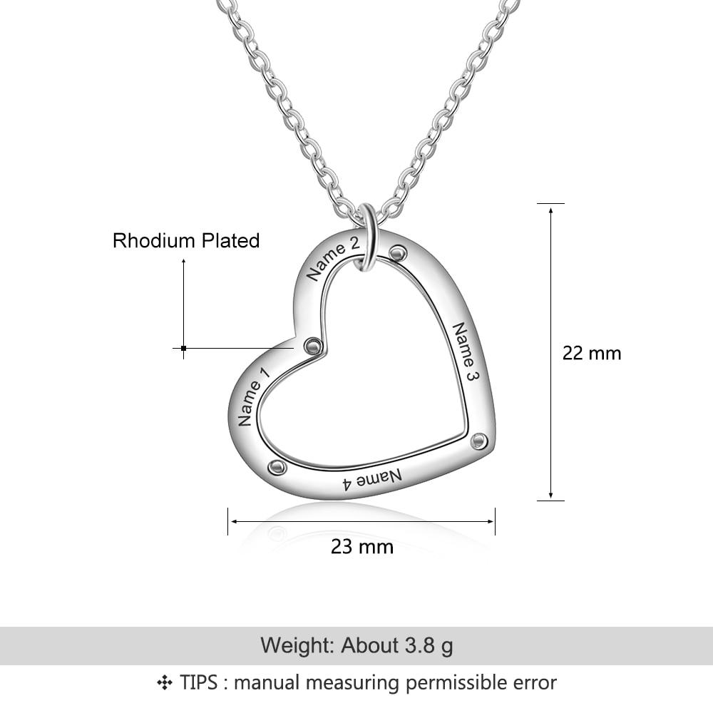 Personalized Silver 4 Name Necklace with Heart Shape Love Pendant, Trendy Jewelry for Women-Customized Jewel