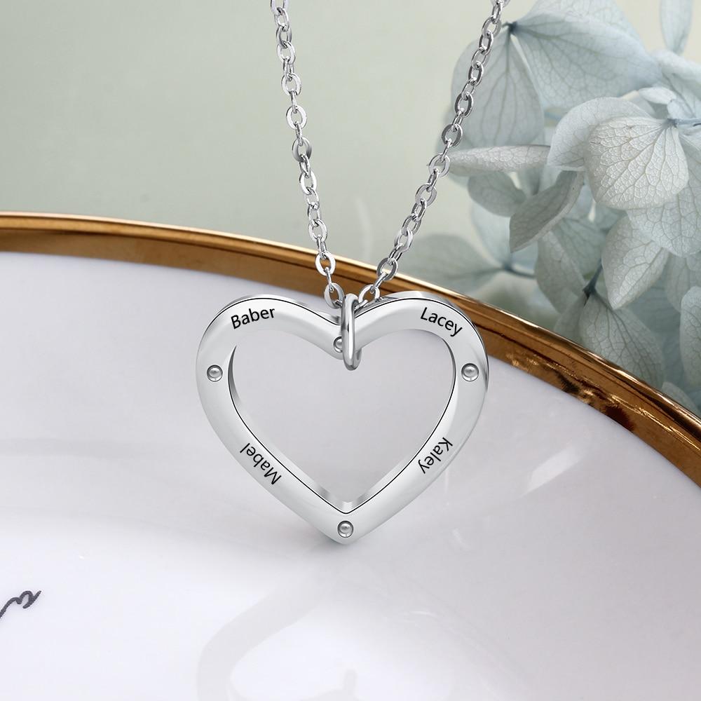 Personalized Silver 4 Name Necklace with Heart Shape Love Pendant, Trendy Jewelry for Women-Customized Jewel