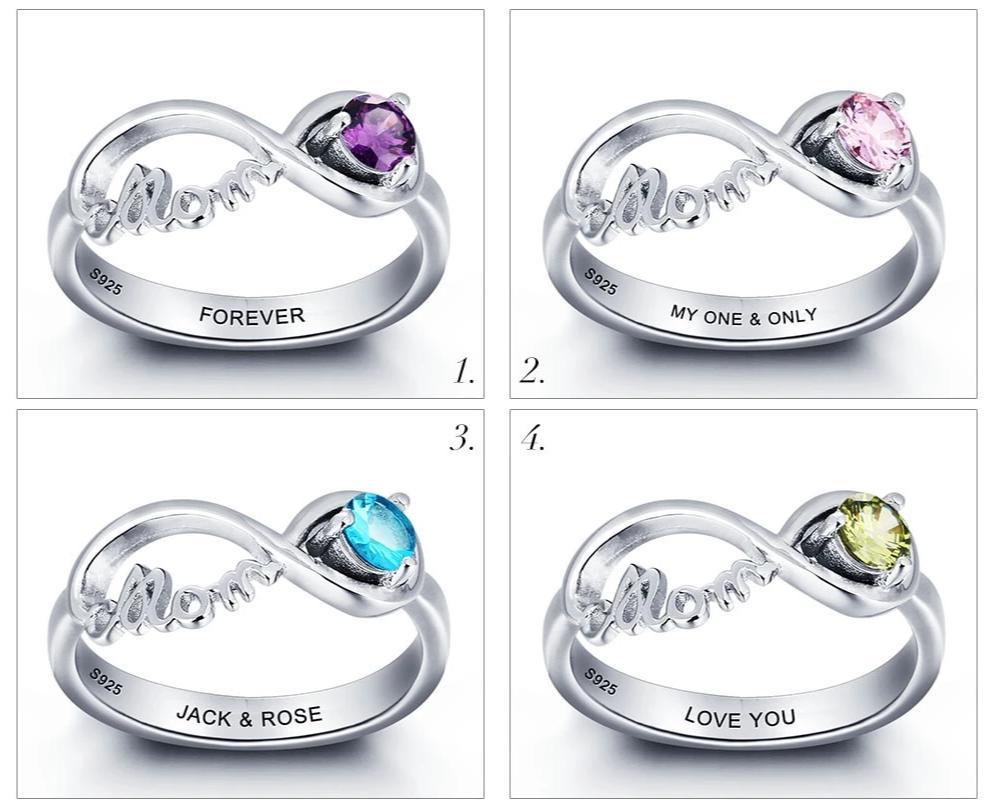 Personalized 925 Sterling Silver Engraved Name & Birthstone Mom Rings, Fashion Jewelry Gift for Mom-Customized Jewel