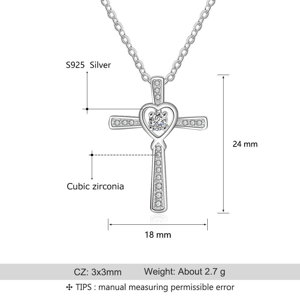 Women 925 Sterling Silver Necklace with CZ Stone Cross & Heart Pendant, Wedding Jewelry Necklace-Customized Jewel