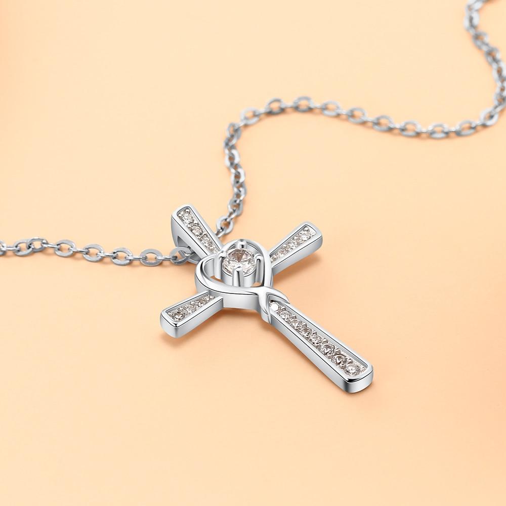 Women 925 Sterling Silver Necklace with CZ Stone Cross & Heart Pendant, Wedding Jewelry Necklace-Customized Jewel