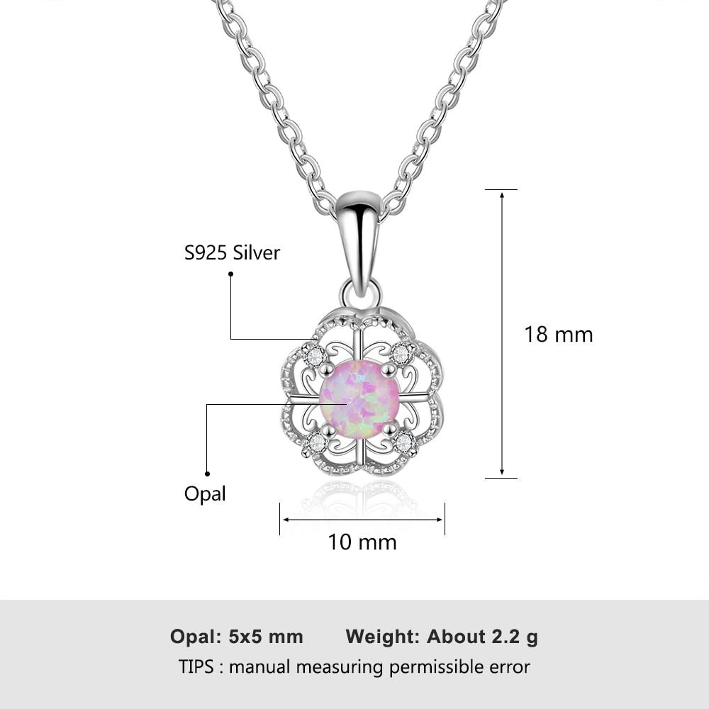 Sterling Silver Hollow Out Flower Pink Opal Pendant Necklace, Jewelry Gift for Women-Customized Jewel