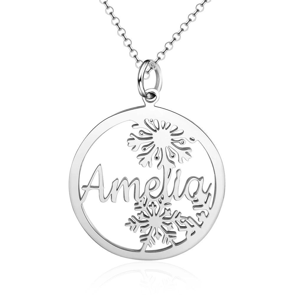 Personalized Women’s 925 Sterling Silver Name Necklace with Customized Snowflake Nameplate Pendant, Letter Jewelry Christmas Gift for Mom-Customized Jewel