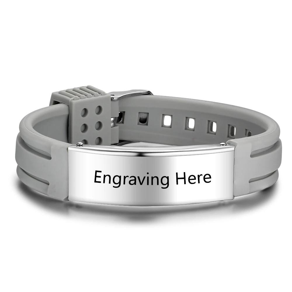 Personalized Custom Name Engrave Bracelet Bangle for Women Silicone ID Bracelets Stainless Steel Men Jewelry-Customized Jewel