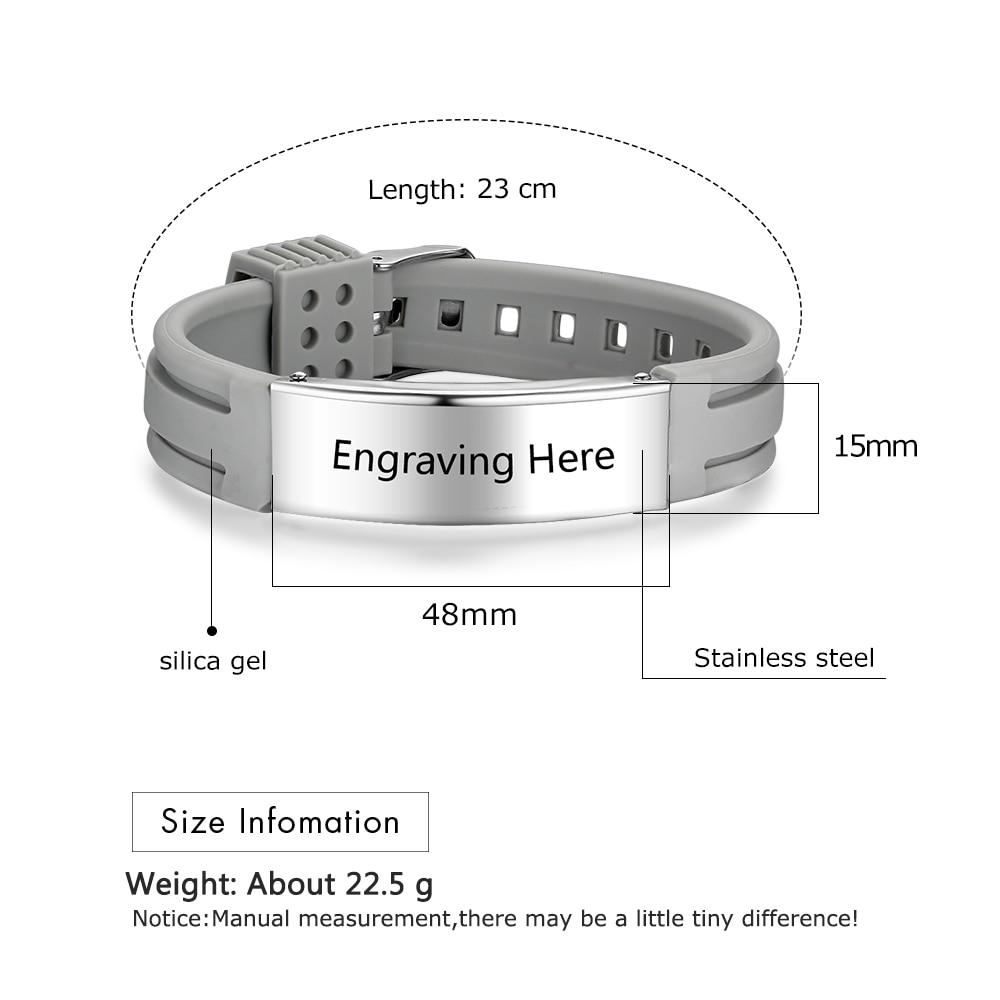 Personalized Custom Name Engrave Bracelet Bangle for Women Silicone ID Bracelets Stainless Steel Men Jewelry-Customized Jewel