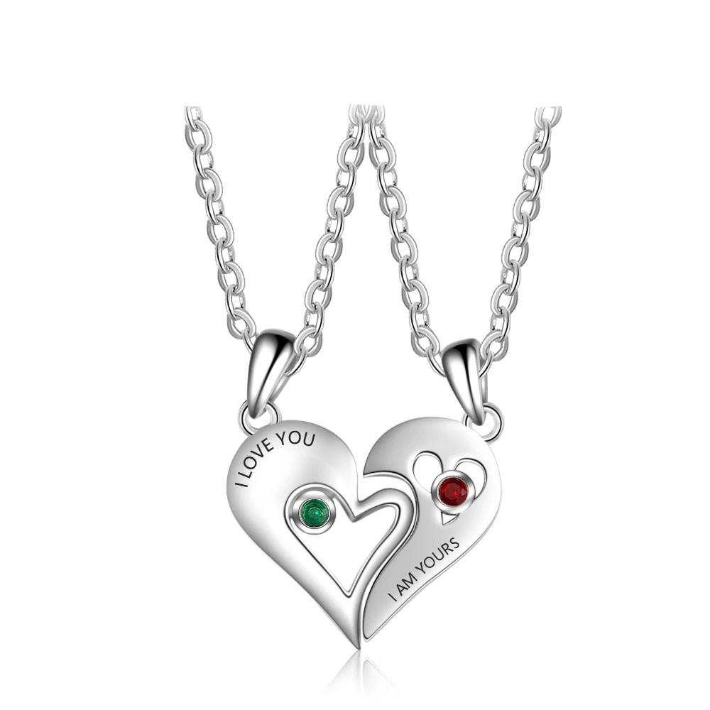 Personalized 925 Sterling Silver Necklace with 2Pcs/Set Merge Heart Shape Name & Birthstones Pendant, Trendy Lovers’ Jewelry-Customized Jewel