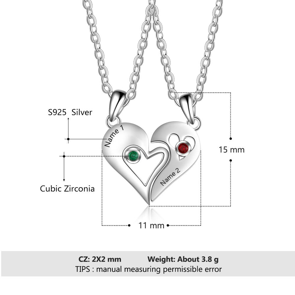 Personalized 925 Sterling Silver Necklace with 2Pcs/Set Merge Heart Shape Name & Birthstones Pendant, Trendy Lovers’ Jewelry-Customized Jewel