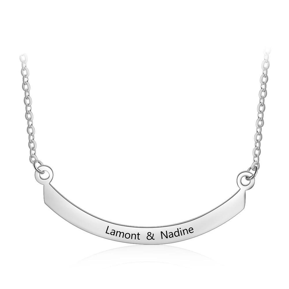 Personalized Stainless Steel Necklace with Semi-Arc Shape Engrave Name Pendant, Trendy Women’s Jewelry Gift-Customized Jewel