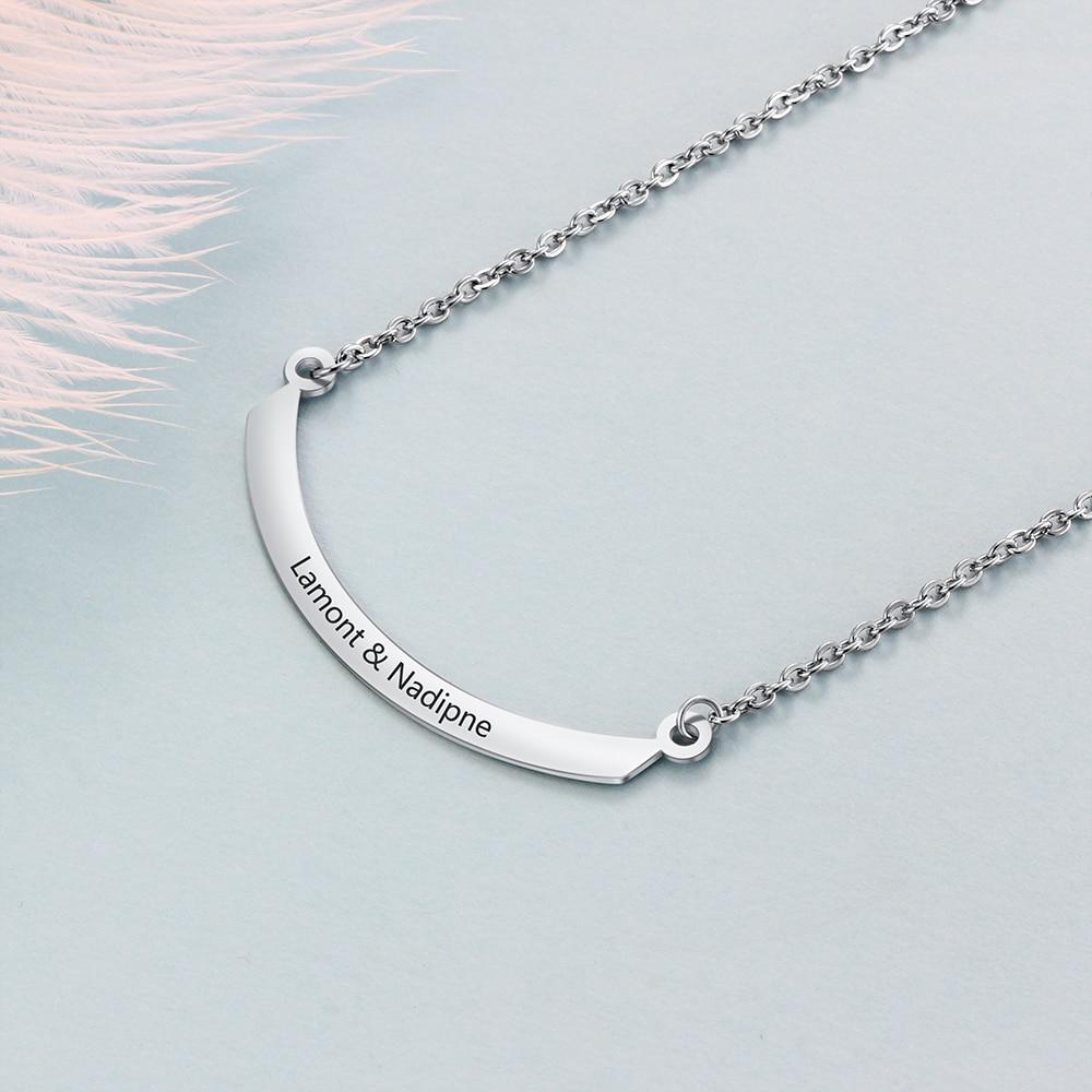 Personalized Stainless Steel Necklace with Semi-Arc Shape Engrave Name Pendant, Trendy Women’s Jewelry Gift-Customized Jewel