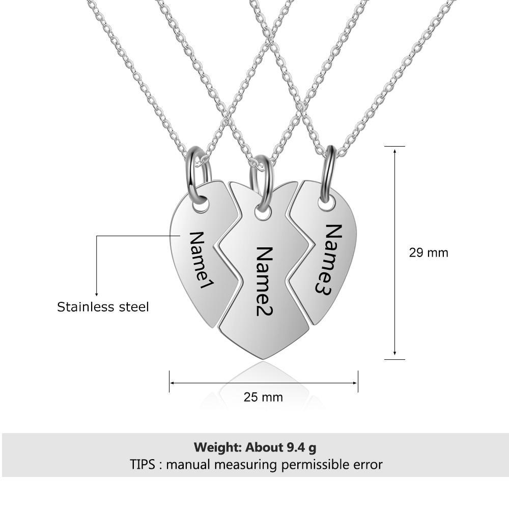 3 Pcs Heart Shape Personalized Name Necklace-Customized Jewel