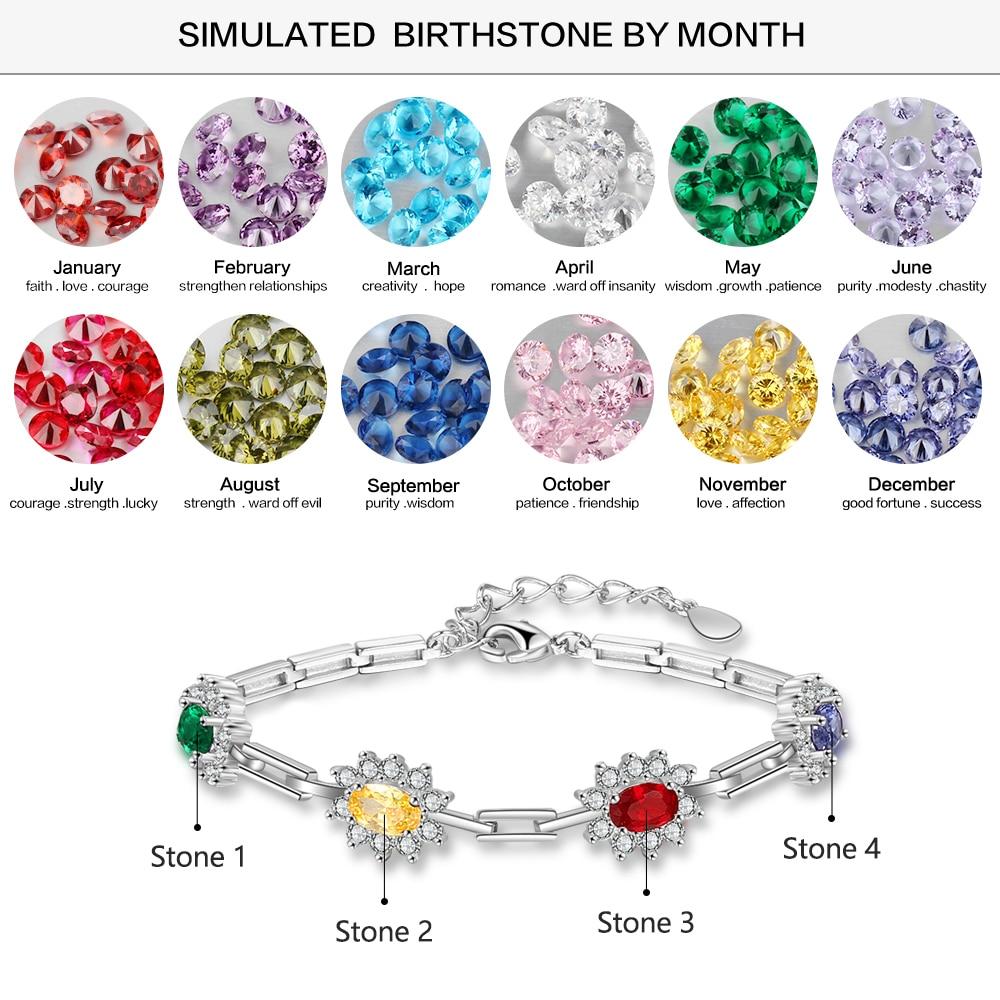 Personalized Sparkling Cubic Zirconia Flower Bracelets and Bangles with Customized Birthstone-Customized Jewel