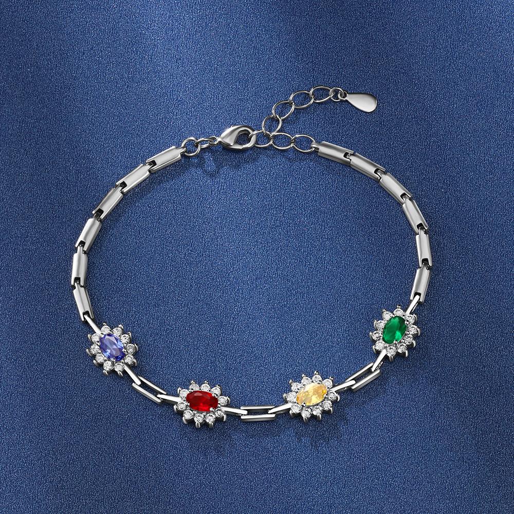 Personalized Sparkling Cubic Zirconia Flower Bracelets and Bangles with Customized Birthstone-Customized Jewel