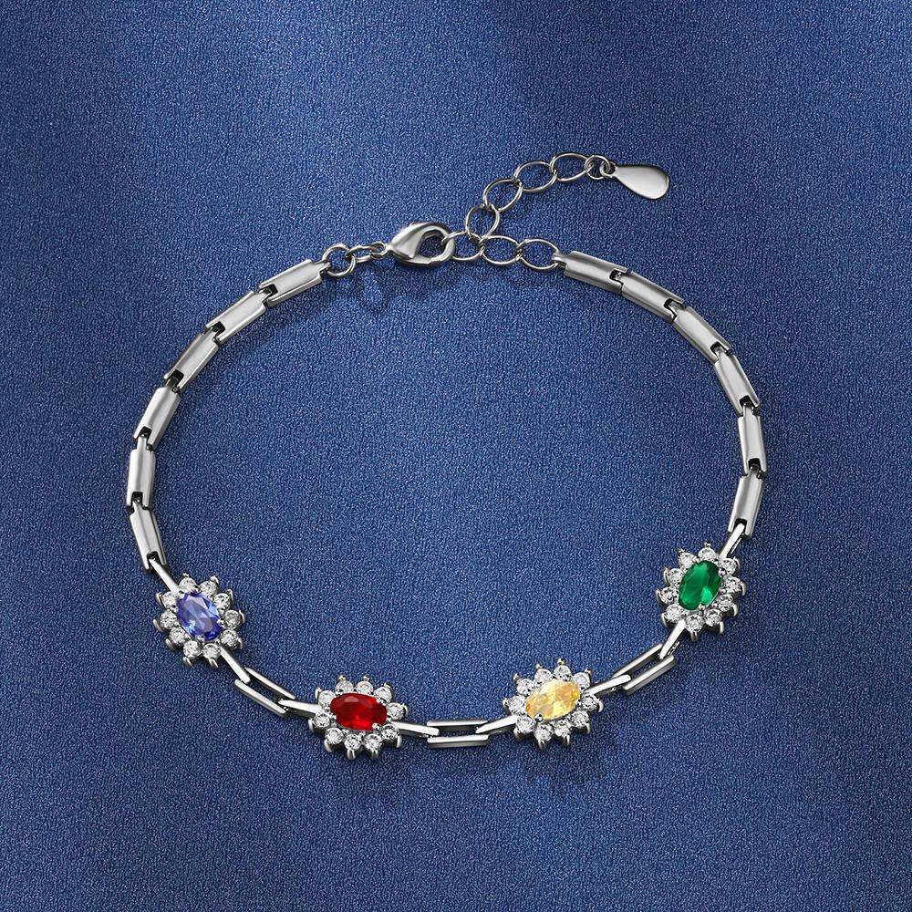 Personalized Sparkling Cubic Zirconia Flower Bracelets and Bangles with Customized Birthstone-Customized Jewel