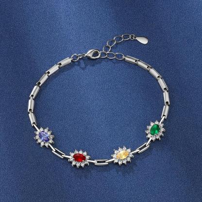 Personalized Sparkling Cubic Zirconia Flower Bracelets and Bangles with Customized Birthstone-Customized Jewel