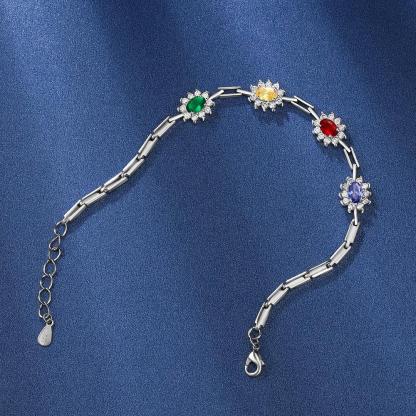 Personalized Sparkling Cubic Zirconia Flower Bracelets and Bangles with Customized Birthstone-Customized Jewel