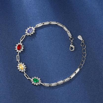 Personalized Sparkling Cubic Zirconia Flower Bracelets and Bangles with Customized Birthstone-Customized Jewel