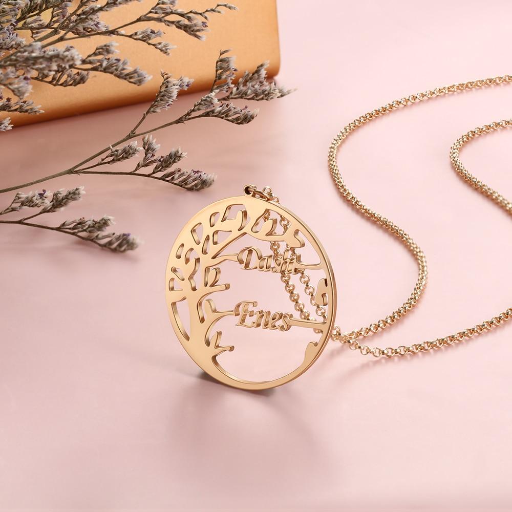 Personalized Tree of Life Necklace with 2 Names Customized Name Letter Pendant Necklace Women Jewelry Christmas Gift-Customized Jewel