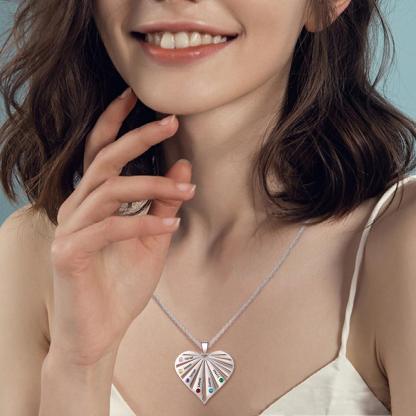 Personalized Women’s Stainless Steel Family Pendant Necklace with 6 Birthstones, Customized Heart Shaped Name Necklaces, Classic Jewelry Gift for Mom-Customized Jewel