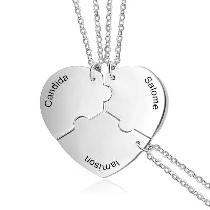 Personalized Stainless Steel Engraved Name Necklace Customized BFF Best Friends Necklace Set 3 Pieces Heart Necklace-Customized Jewel