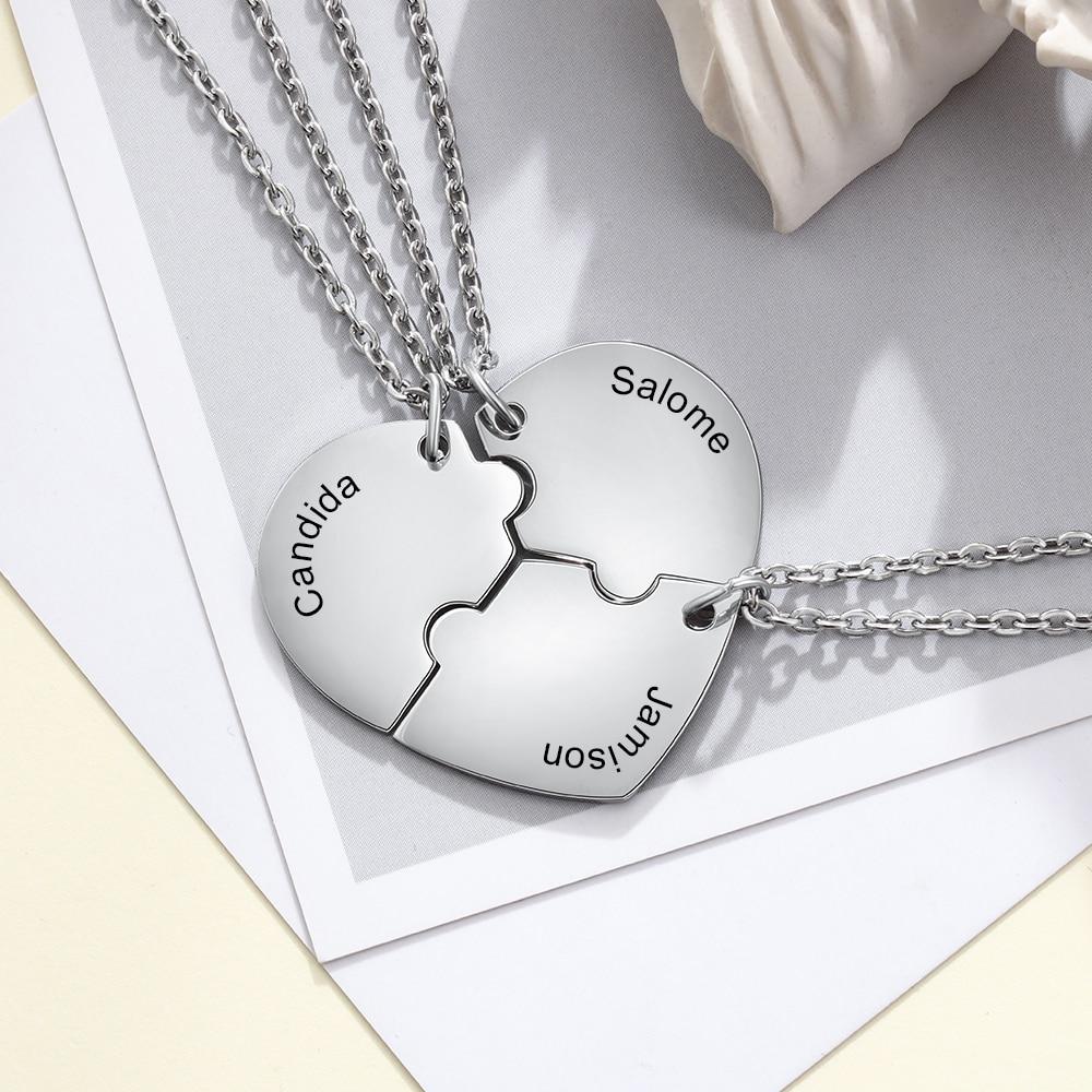 Personalized Stainless Steel Engraved Name Necklace Customized BFF Best Friends Necklace Set 3 Pieces Heart Necklace-Customized Jewel