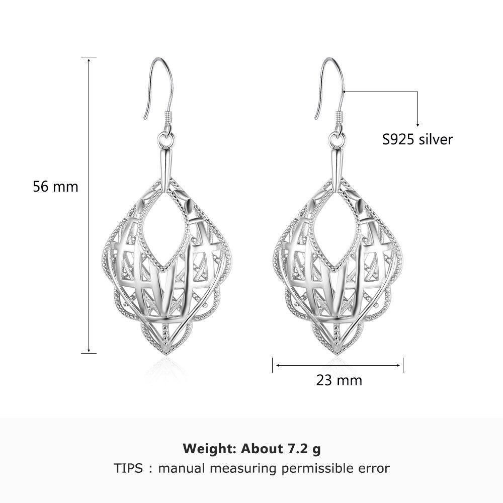 Romantic Style 925 Sterling Silver Geometric Pattern Hollow Drop Earrings, Party Jewelry Hook Ear Piece for Women-Customized Jewel