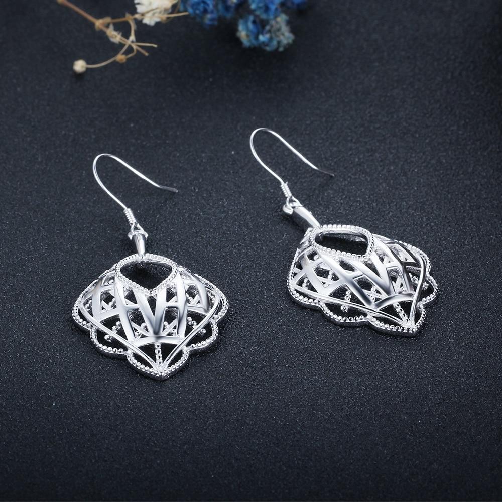Romantic Style 925 Sterling Silver Geometric Pattern Hollow Drop Earrings, Party Jewelry Hook Ear Piece for Women-Customized Jewel