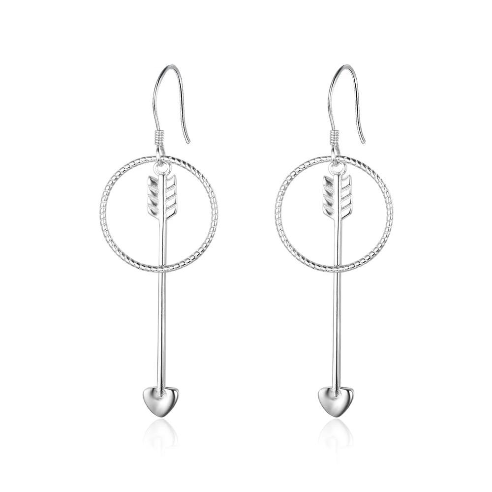 Women’s 925 Sterling Silver Drop Earrings, Arrow Shape with Big Circle, Female Jewelry for Party-Customized Jewel