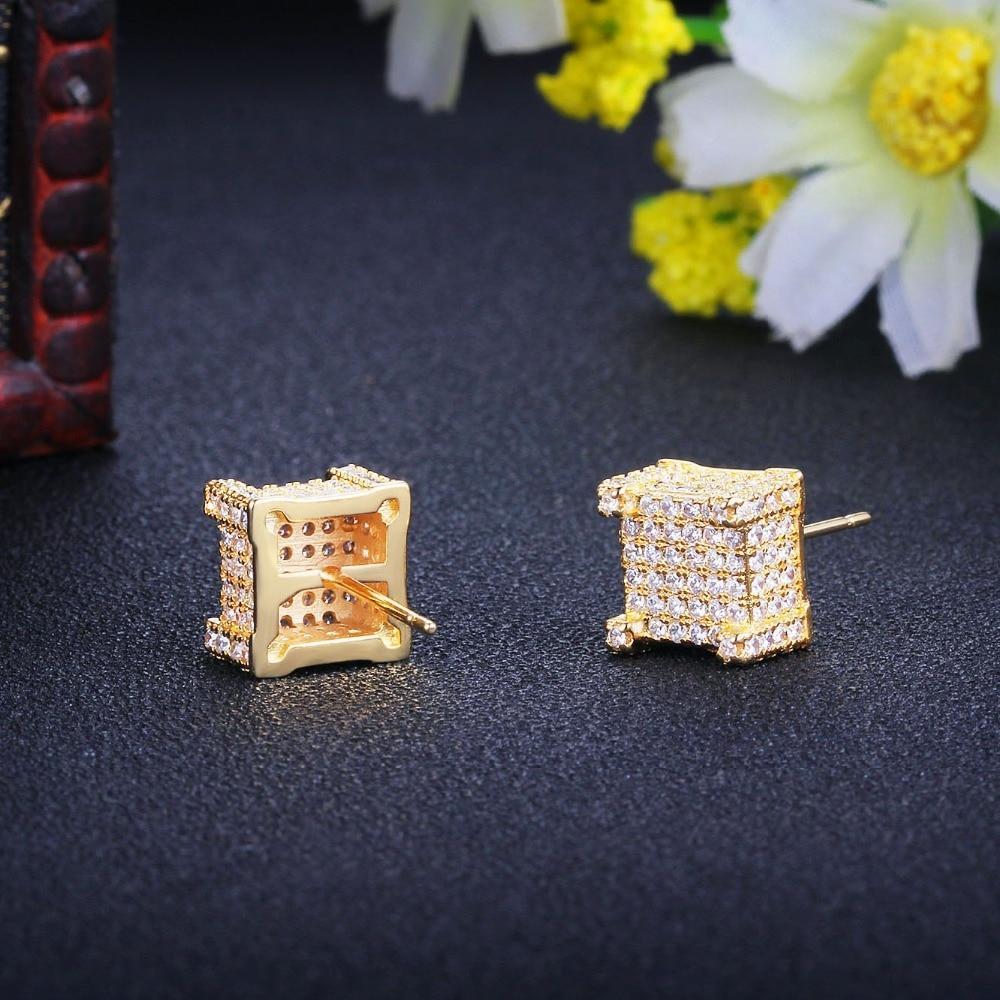 Square Shape Cubic Zirconia Gold Color Stud Earring Fashion Party Jewelry Earrings For Women Gift For Her-Customized Jewel
