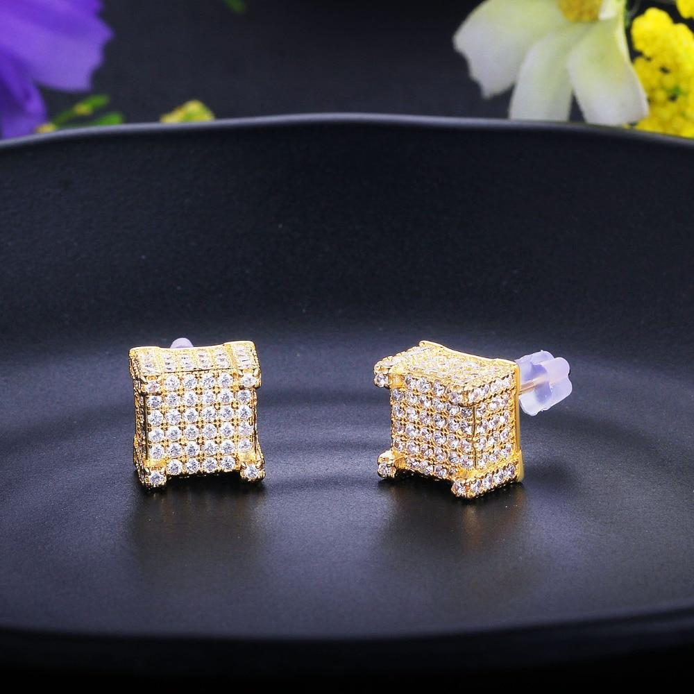Square Shape Cubic Zirconia Gold Color Stud Earring Fashion Party Jewelry Earrings For Women Gift For Her-Customized Jewel