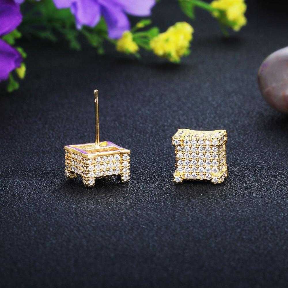 Square Shape Cubic Zirconia Gold Color Stud Earring Fashion Party Jewelry Earrings For Women Gift For Her-Customized Jewel