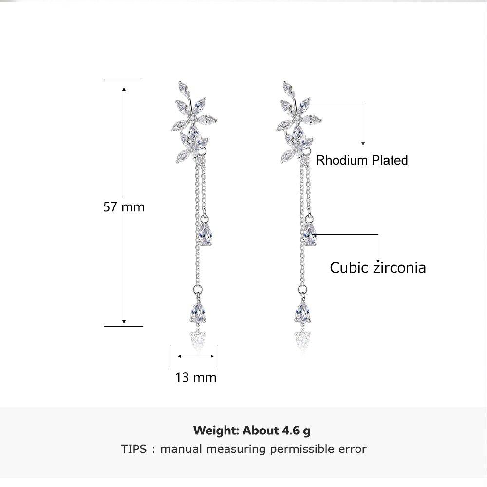 Trendy Flower Pattern with Long Tassels Drop Earrings for Women, Rhodium Plated Silver, Fashion Jewelry Gift-Customized Jewel