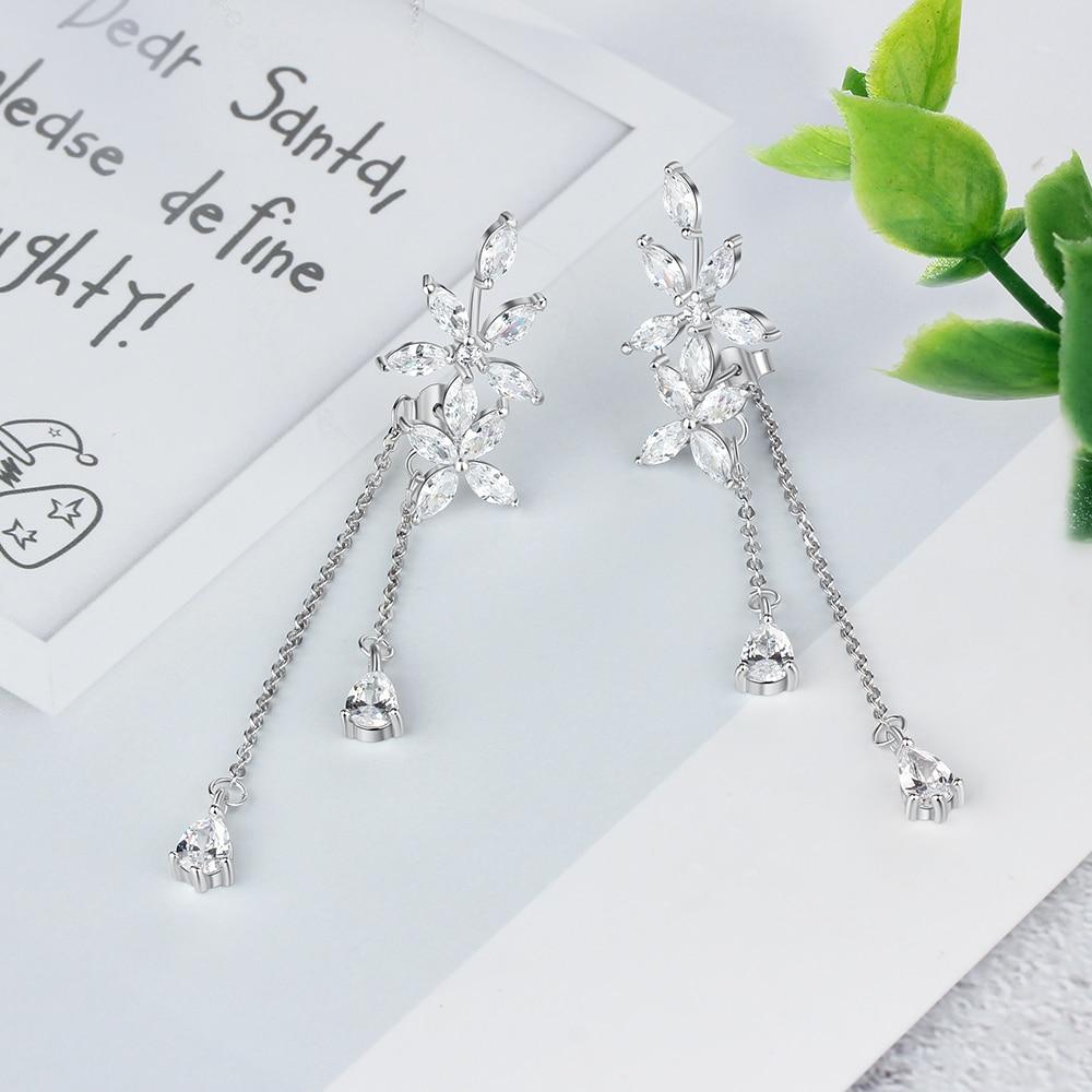 Trendy Flower Pattern with Long Tassels Drop Earrings for Women, Rhodium Plated Silver, Fashion Jewelry Gift-Customized Jewel