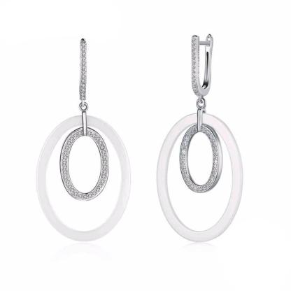 Women Sterling Silver 925 Drop Earrings Vintage Black Ellipse Ceramic With Micro-Inserted Zircon Eardrop Gift-Customized Jewel