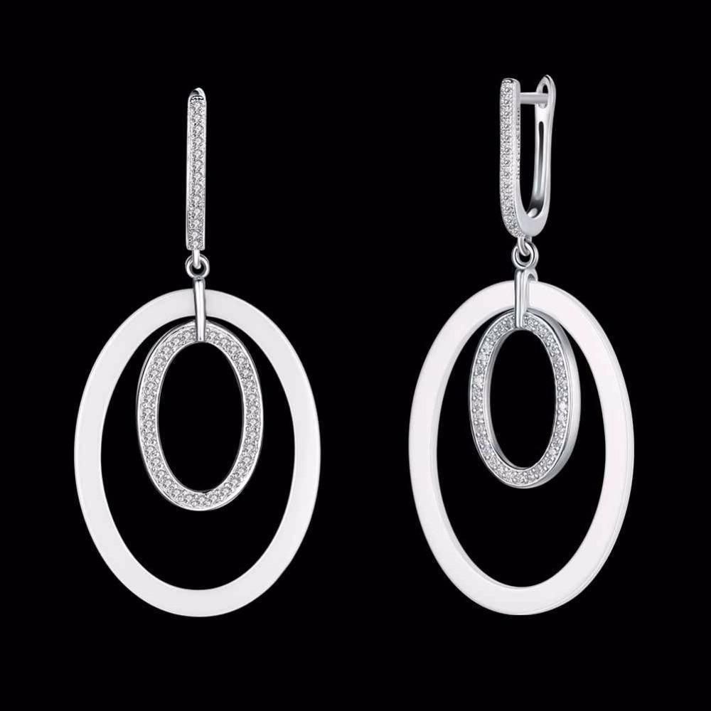 Women Sterling Silver 925 Drop Earrings Vintage Black Ellipse Ceramic With Micro-Inserted Zircon Eardrop Gift-Customized Jewel