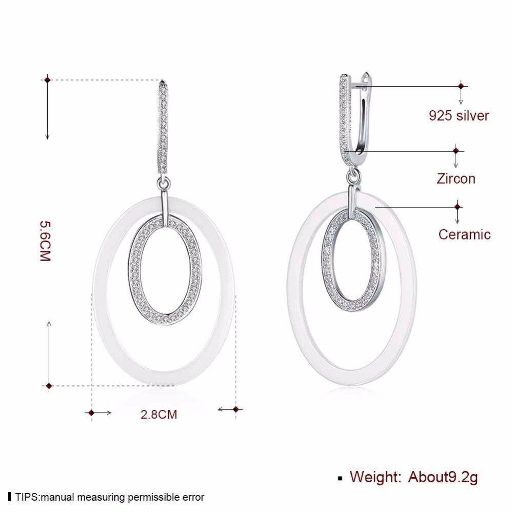 Women Sterling Silver 925 Drop Earrings Vintage Black Ellipse Ceramic With Micro-Inserted Zircon Eardrop Gift-Customized Jewel