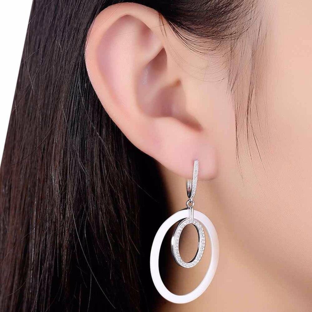 Women Sterling Silver 925 Drop Earrings Vintage Black Ellipse Ceramic With Micro-Inserted Zircon Eardrop Gift-Customized Jewel