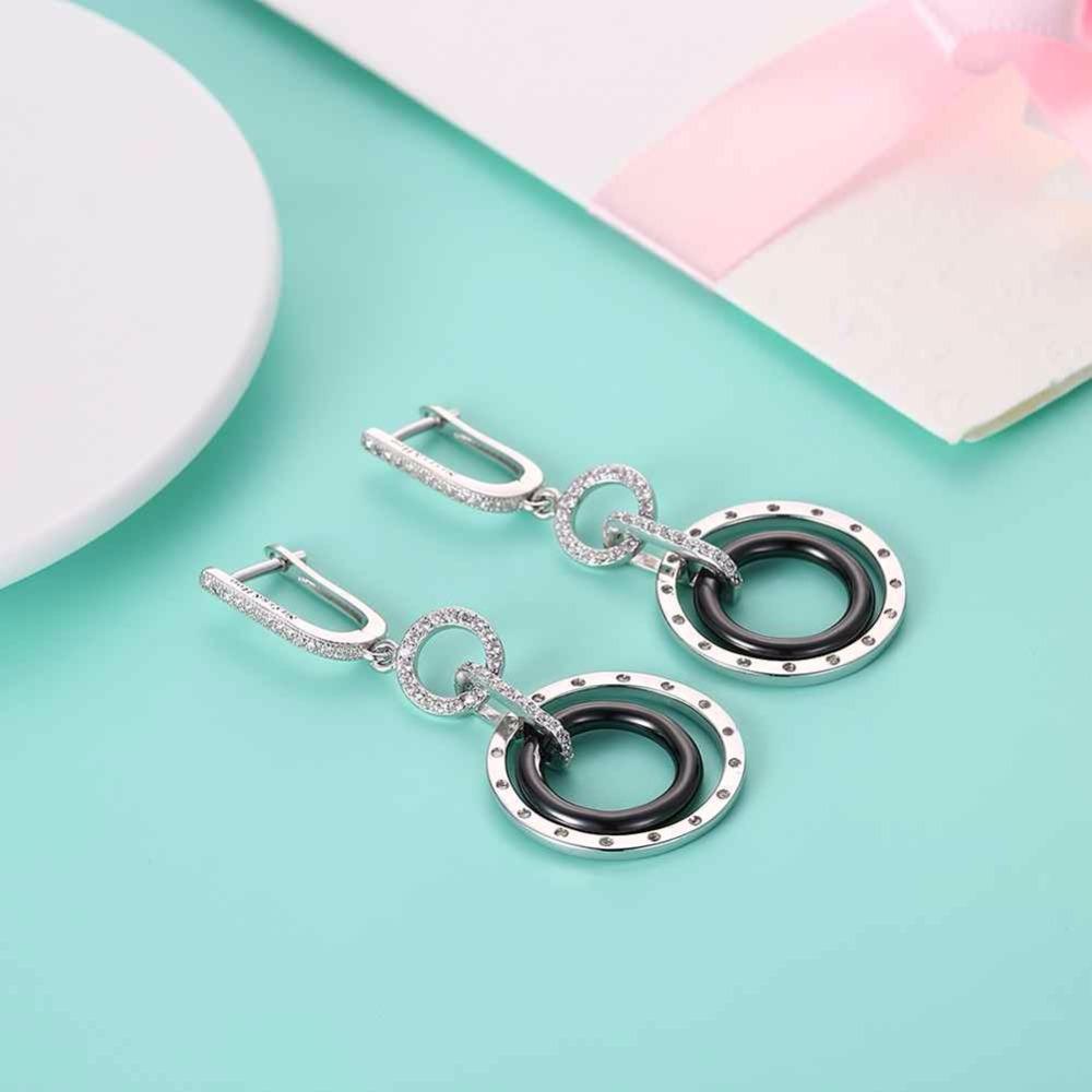 925 Sterling Silver Black Ceramic Round Drop Earring, Fashion Jewelry Gift for Women, Perfect Gift for Her-Customized Jewel
